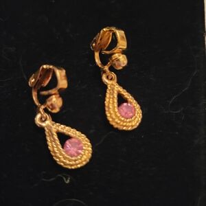 Gold and Pink Teardrop Earrings